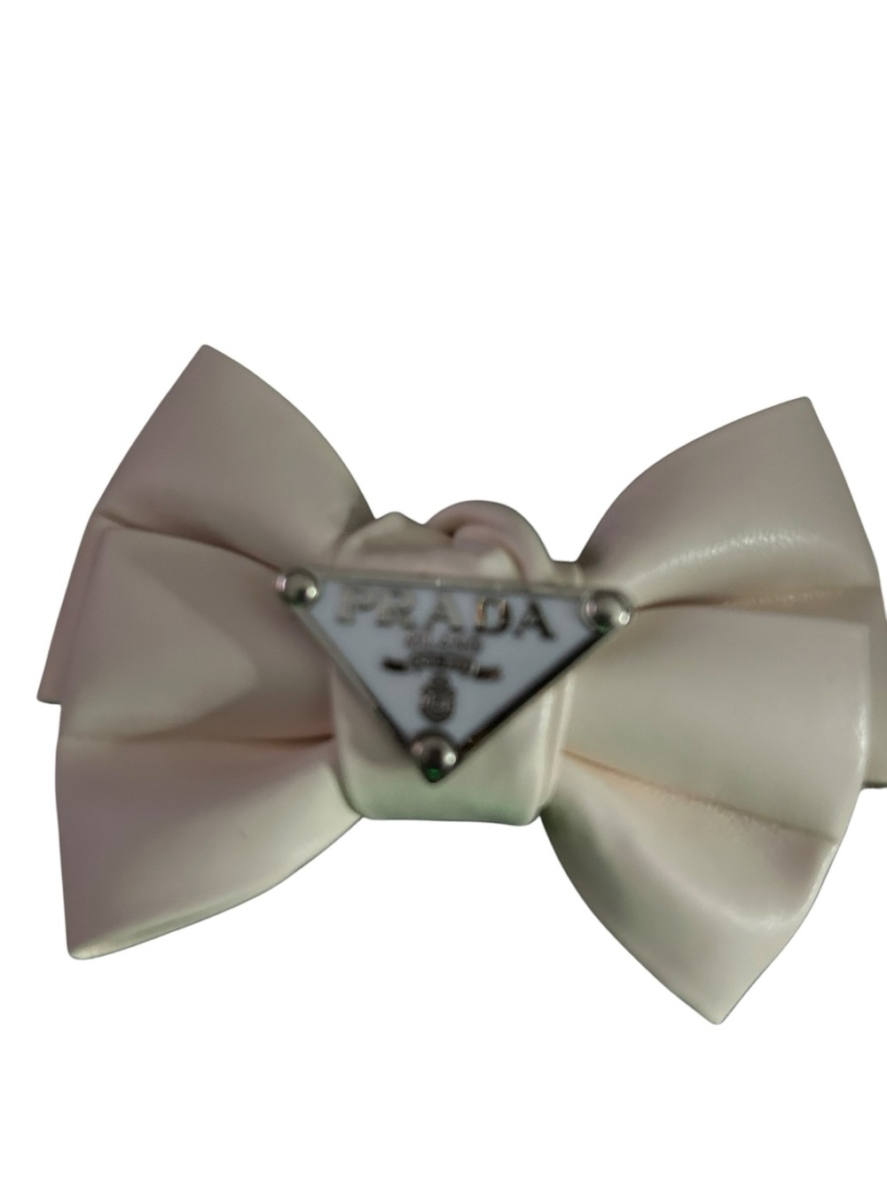 Cream leather Bow Hair Clip with Triangle Logo